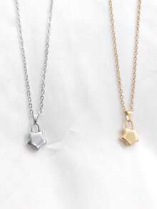 1件18K镀金不锈钢星星吊坠项链，男女通用日常佩戴 - 彩色 - 查看 2