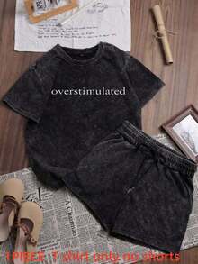 1Piece T Shirt Only Trus Cotton, Summer Women's Clothing Fun Prints Street Vintage Simple Letter Prints, Hip-Hop Korean Style Comfortable Commuting All-Match Women's Clothing, Regular Niche Fashion Women's Clothing Y2k Clothing Punk Rock Grunge Graphic Tees, Women's Clothing Washed T-Shirt Short Sleeve - màu đen - Xem 15