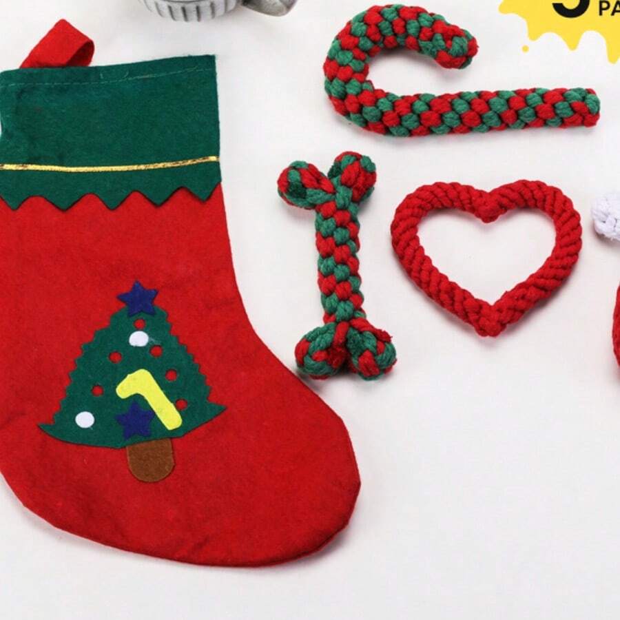 狗狗磨牙棉绳玩具宠物玩具圣诞礼品套装制造商 - 紅色 - 查看 1