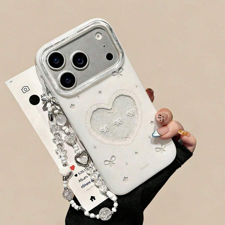 奢华可爱蝴蝶结爱心格纹亮面软壳手机壳，兼容 17/16/15/14/13/11/12 Pro Max/16/15/14 Plus，搭配时尚甜美 3D 蝴蝶腕带，防摔保护后盖 - 蝴蝶結 - 查看 1