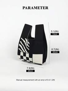 1个撞色涂鸦镂空针织透气轻便可折叠休闲单肩手提包，女士适用，适合度假、上学、购物、摄影、旅行、露营等各种场合，四季皆宜。 - 黑色 - 查看 2