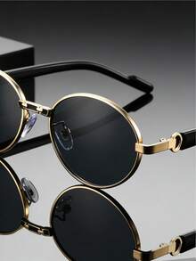 1 Cặp kính râm unisex gọng vàng, tròng xám, chất liệu hợp kim, chống nắng UV400, kiểu dáng Y2K, thiết kế thời trang đường phố, phù hợp chụp ảnh. - Nhiều màu - Xem 3