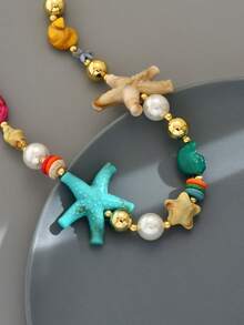 1 pieza Collar de mujer con cuentas y estrella de mar estilo bohemio (el estilo y el color de los accesorios son aleatorios) - Multicolor - Ver 4