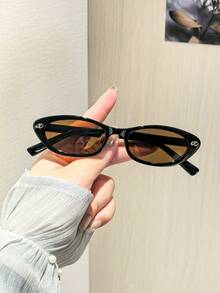 1 PC Women's Retro Narrow Cat Eye Fashion Glasses Solid Color Polycarbonate Frame Tea Tinted Lenses Lightweight Suitable For Vacation Outing With Glasses Box - 彩色 - 查看 4