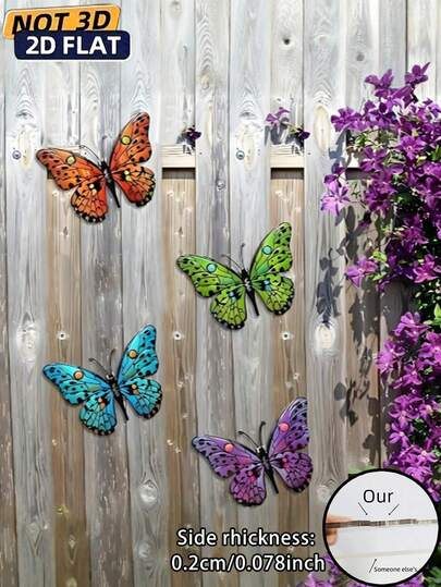 4 con bướm acrylic 2D trang trí tường, hàng rào và tường ngoài trời, thích hợp cho vườn, sân hiên, phòng khách, ban công, đồ trang trí treo, vật dụng cần thiết cho ngày lễ, quà tặng, đám cưới, hoa, trang trí nhà cửa, trang trí phòng.