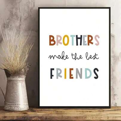 1PC Canvas Wall Art Posters For Room Home Decor Room Decor AestheticOptional Frame Room DecorRoom Decoration Stuff Wall Decor Bedroom Decor Baby Room Decoration Living Room Decor Office Decor Wall Art For Boys, 'Brothers Are Best Friends' Wall Art, Neutral Tones Suitable For Children's Rooms Or Boys' Bedrooms