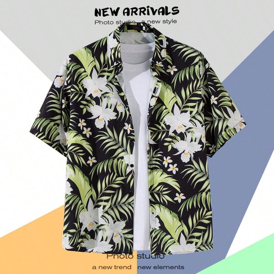 Tropical Leaf And White Orchid Blooms Symbolize A Carefree Spirit And Harmony With Nature 3D Printed Mens Short Sleeve Hawaiian Casual Shirt Summer Beach Style - A508D-AT22611 - 查看 1