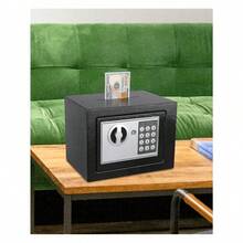 Pequeña caja fuerte de  electrónica con código digital y llave, incluye 2 llaves, soporte de pared y batería, apta para hogar, oficina, hotel - Negro - Ver 8