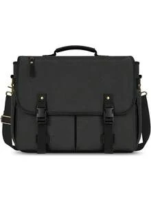 Men's Briefcase Messenger Bag, Large-Capacity Laptop Briefcase 15.6-Inch Men's Canvas Laptop Briefcase With Adjustable Shoulder Strap, Khaki - Multicolor - View 2