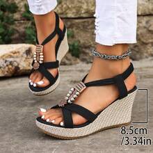 2026 Summer Retro Platform Sandals, Bohemian Beaded Thick Bottom Outdoor High Heel Sandals, Fashion Ladies Sandals With Increased Insole Height, 8.5CM Heel - Black - View 3