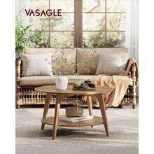 VASAGLE Mesa de Centro Mesa Redonda 2 Niveles para Sala de Estar 80 x 45 cm Diá. x Alto Montaje Fácil Marrón Miel MLCT243K41V1 - como en la foto - Ver 2
