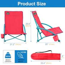 NORTHROAD - Paquete de 2 sillas de playa plegables bajas portátil ligera con respaldo bajo silla de camping para exteriores con soporte para tazas y bolsa de transporte para arena camping - Rosa - Ver 2