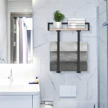 Wall-Mounted Towel Rack With Wooden Shelf Easy Installation Includes All Hardware Multi-Purpose Towel Organiser For Bathroom Kitchen Entryway Small Flat Home Daily Organisation - 黑色 - 查看 8