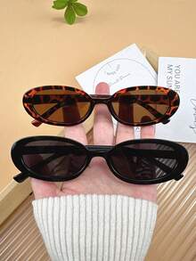 2pcs Oval Women's Fashion Glasses New Small Frame Y2K Glasses - 2PC (Black and Gray Red Bean Flower Tea Tablets) - View 4