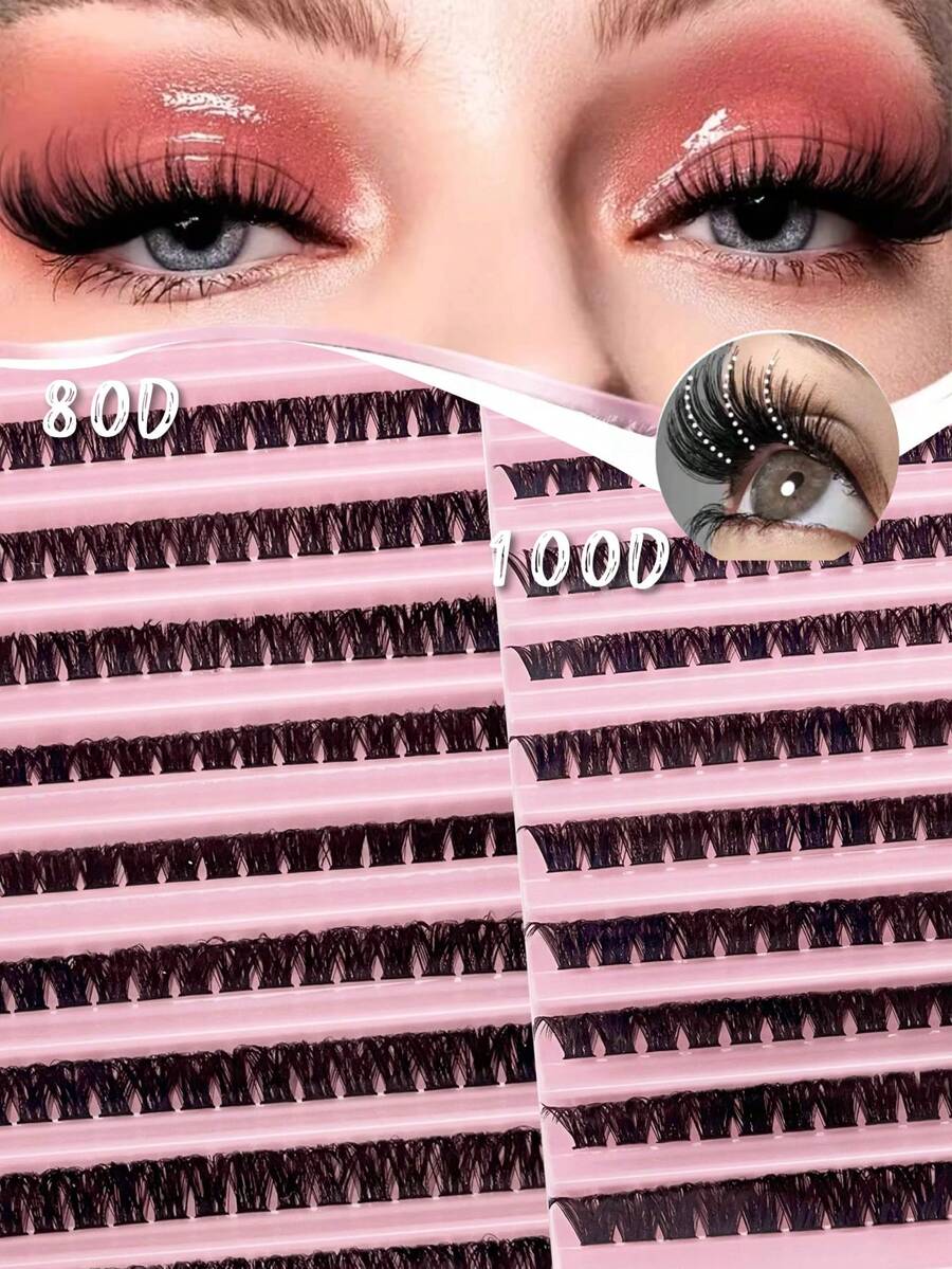160/200簇睫毛嫁接，100D/80D D型卷翘，长度8-16毫米混合。提供自然稀疏和浓密两种款式。适合居家使用（新手友好，可重复使用）。 - 查看 1