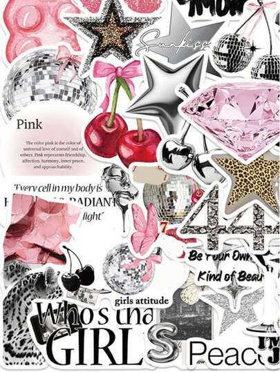 50pcs Silver Lucky Girl Stickers, Waterproof Cartoon Gift Decorative Stickers Suitable For Planner, Album, Notebook, Luggage, Guitar, Water Bottle, Phone Case, DIY