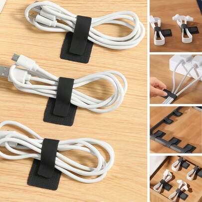 10条装黑色/白色自粘式线缆整理带，方便收纳汽车仪表盘、办公桌、家居环境中的充电线、数据线、电源线——节省空间的实用工具