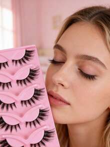 5 Pairs Natural Thick False Eyelashes, Curled And Fluffy, Suitable For Parties, Manga Style, Travel Essential - Black - View 5