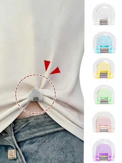2个/6个装多色可调节椭圆形裤夹和袖口夹，耐用合金材质，可拆卸链扣，适合夏季度假、围巾、披肩、头巾、裤子和T恤，可调节T恤下摆夹，无缝紧固件服装腰带收紧器，腰带，多功能时尚配饰