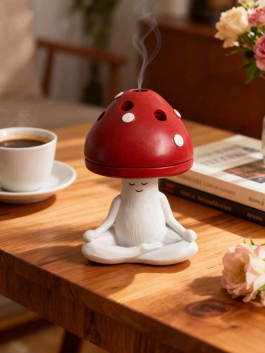 1pc Mushroom Shaped Resin Decor - Cute Ramadan Incense Burner & Ornament, Suitable For Dining Room, Living Room, Desk, Yoga And Meditation Space - Multicolor - View 1