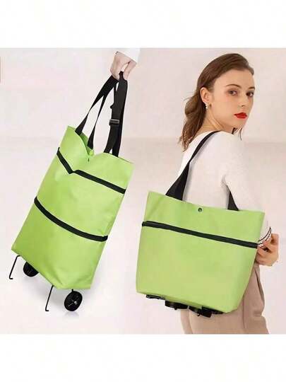 Multifunctional Foldable Shopping Bag With Sturdy Bottom Wheels, Shoulder Strain Relief, Durable And Wear-Resistant, Suitable For Shoppers And Students, Collapsible Grocery Cart, Great For Farmers Market, Outdoor Camping, Reusable Roller Bag, Essential For Home Organization, Travel Accessories
