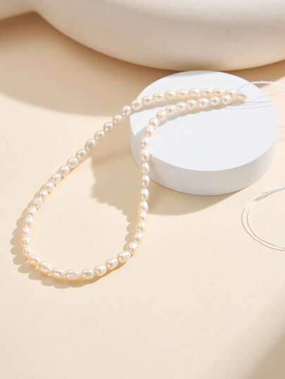 AETOLIA 5-6毫米天然养殖白色珍珠散珠，DIY珍珠饰品，女士婚礼项链