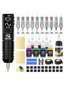 Wireless Tattoo Machine Kit, Includes 1600mAh Power Supply, LED Digital Display, Complete Tattoo Pen Set (Tattoo Needles, Tattoo Ink, Tattoo Practice Skin, Tattoo Transfer Gel) And Various Tattoo Accessories - Multicolor - View 15