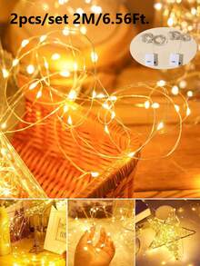 2pcs 1/2/3 Meters 3 Light Modes Button Control Copper Wire LED String Lights, LED Fairy Lights, Suitable For Home Decor, Garden Decor, Tent Decor, Party Decor, Wedding Decor, Birthday Party Decor, Yard Decor Lights - 2Pcs - View 18