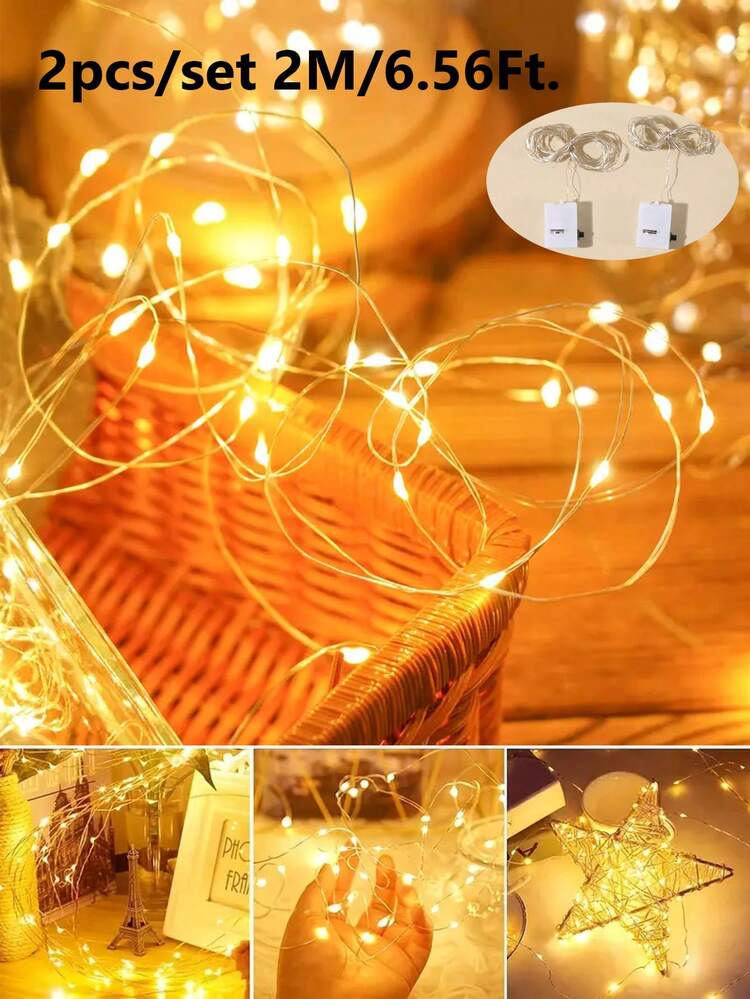 2pcs/Set 1/2/3M 3 Light Modes Button Control LED Copper Wire Light String With Battery, LED Fairy String Light,Suitable For Home Decor,Garden Decor, Camping Tent Decor, Party Decor, Wedding Prom Decor,Birthday Party Decor, Courtyard Decoration Light - 2Pcs - View 17