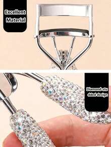 1pc Diamond-Studded High-End Synthetic Diamond Eyelash Curler With Rubber Grip, Durable, Portable, Stainless Steel Eyebrow Clip Eyelash Curler, Electroplated Stainless Steel Eyebrow Clip Eyebrow Razor - Multicolor - View 2