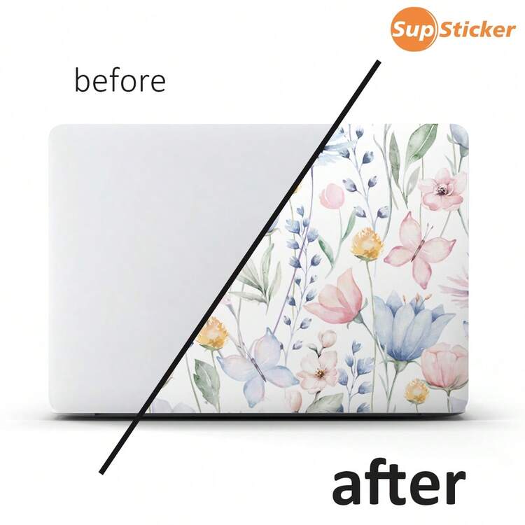 1张水彩风格贴纸，粉紫色花卉图案，适用于15英寸笔记本电脑，DIY贴膜，自粘，可裁剪，精准贴合，防刮擦，适合日常办公使用。 - 查看 9