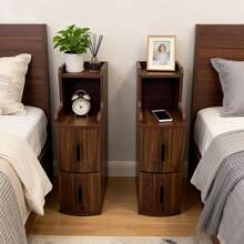 Fluted Narrow Nightstand With 2 Drawers For Bedroom,Walnut,Set Of 2 - 棕色2 - 查看 9