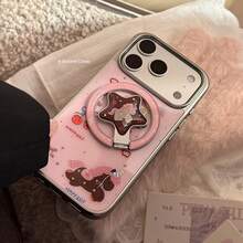 GUCADI 金色边框磁吸玫瑰金小马+梦幻玫瑰金星磁吸支架手机壳，兼容苹果 17 Pro Max、15 磁吸支架、13 硬壳手机。可爱、少女、创意、几何、卡通、萌系、小众、软妹、奢华风格 - 彩色 - 查看 6