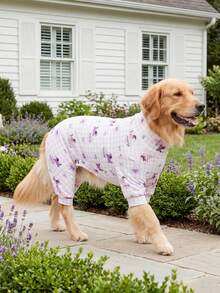 狗狗夏季防掉毛睡衣 - 透气高弹全包覆宠物连体衣，夏季防舔舐防虫连体衣，适合中大型犬，全身印花狗狗服装 - 可爱格子和狗狗图案 - 彩色 - 查看 8