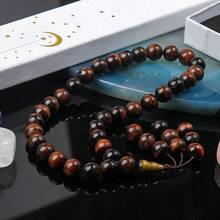 33颗10毫米天然红虎眼石手工念珠手链，精美礼品，适合情侣和家庭，附赠精美礼盒 - 紅色 - 查看 1