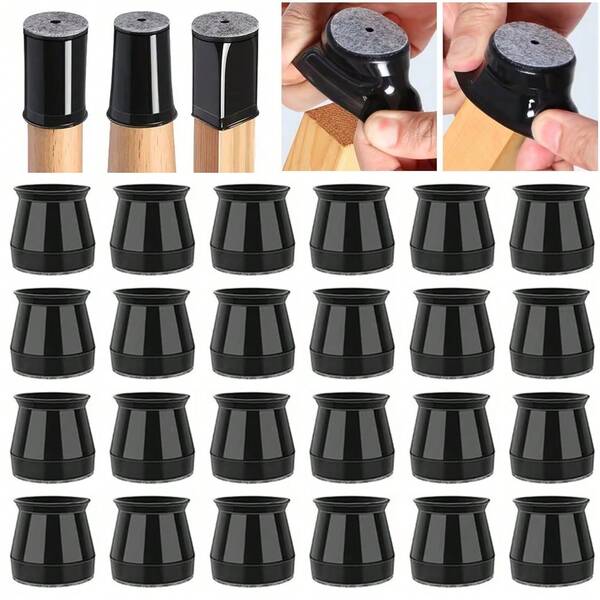 4/16/20pcs Black Chair Leg Floor Protectors - Noise-Reducing, Scratch-Resistant, Smooth Gliding - Durable Silicone Structure, Soft Felt Pad Gently Contacts Floor, Protects Floors And Furniture Legs, Decorative Furniture Feet Pads
