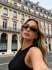 1 Cặp kính râm gọng lớn unisex, chất liệu hợp kim, chống tia cực tím UV400, kiểu dáng retro cyber-style, cầu mũi rỗng, thiết kế đường phố sẵn sàng chụp ảnh. - Nhiều màu - Xem 3
