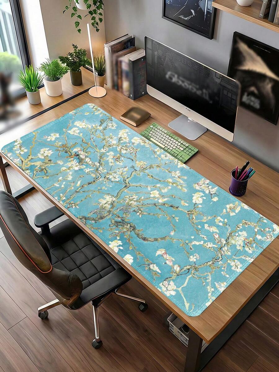 Extended Game Mouse Pad, XL Large Keyboard Mouse Pad, With Stitched Edges, Durable Non-Slip Rubber Base Mouse Pad, Suitable For Home Office Work, Van Gogh Almond Mouse Pad, Oil Painting Mouse Pad-Large Non-Slip Flower Table Pad For Office Decoration, PC, Notebook Computer - View 1