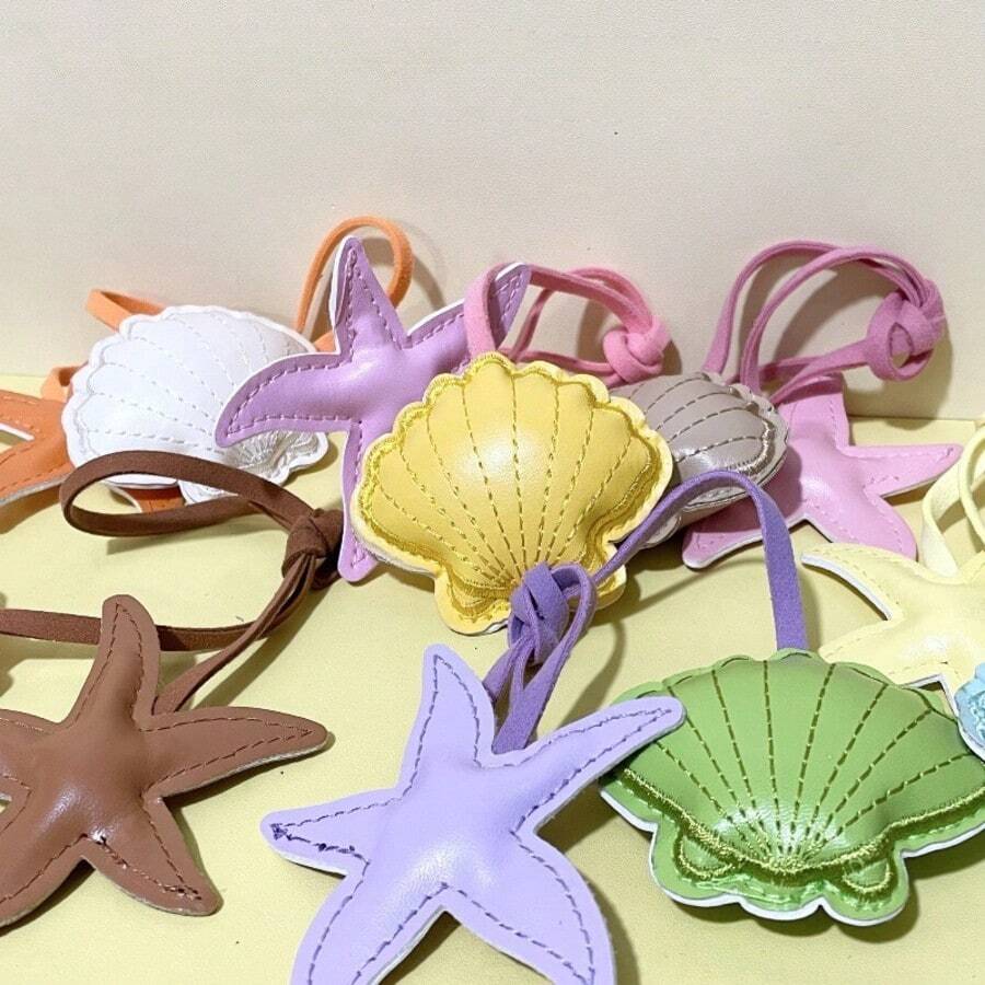Móc khóa thêu hình sao biển và vỏ sò mùa hè mới, móc khóa da thủ công đẹp mắt, phụ kiện túi xách thời thượng dành cho nữ, món quà nhỏ xinh xắn. - Mặt dây chuyền vỏ sò nghệ thuật thời trang - Xem 1