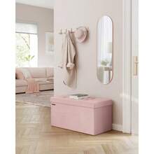 SONGMICS Puff Almacenaje Banco Almacenamiento Plegable 38 x 76 x 38 cm Carga de 300 kg Entrada Salón Dormitorio Rosa Caramelo MLSF247R01 - Rosado jalea - Ver 2
