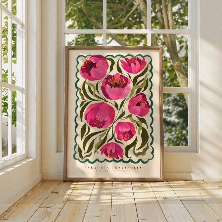 1 Print With Optional Frame – Modern Poster: Summer Peonies, A Colourful And Whimsical Piece Of Art; Peonies, Vibrant Wall Art, Modern Art Print, Suitable For Nurseries, Gallery Walls, Bathrooms And Living Rooms - Multicolor - View 1