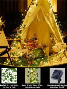 1pc 2m/6.56ft, 5m/16.4ft, 10m/32.8ft Solar Powered Green Leaf Vine Lights, Outdoor LED Green Leaf Lights, Ivy Fairy Lights, Suitable For Living Room, Bedroom, Patio, Shop, Bar, Wedding, Garden, Wall, Yard, Party Decor, Autumn Decor, Home Decor, Outdoor Decor - Solar-powered Green Leaf String Lights - View 4