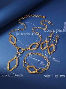 3pcs Middle Eastern Saudi Arabian Style Gold-Plated Copper Multi-Layer Jewelry Set, 1 Necklace, 1 Bracelet, 1 Pair Earrings For Wedding - Yellow Gold - View 4
