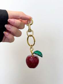 苹果造型钥匙扣，可爱百搭，可搭配女士包包 - 酒紅色 - 查看 8