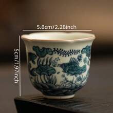 Tách trà kiểu Trung Quốc giả đá nung, họa tiết cá và tảo, tách trà gốm Gongfu, tách trà nhỏ, tách đơn. - Nhiều màu - Xem 8