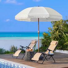 7.5ft Patio Umbrella With Tassels, Fringe Portable Beach Umbrella, Umbrella Outdoor Patio With Crank Operating Mechanism, Tilting Aluminum Pole, Fiberglass Ribs For Garden, Pool, Cream - 白色 - 查看 6