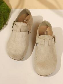 1 Pair Grey & Beige Casual Birkenstocks Style Slip-On Shoes, Soft Suede Leather, Round Toe, Adjustable Strap, Fashionable Bohemian Flat Shoes Suitable For Daily, Vacation, School, Spring/Autumn - Grey - View 2