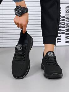 Men's Spring/Summer Slip-On Fashion Tennis Sports Shoes, Lace-Up/Stylish Letter/Breathable/Convenient & Comfortable, Versatile Outdoor - Black - View 15