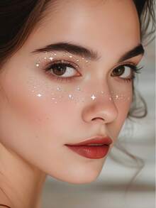12 piezas de tatuajes temporales de purpurina plateada para pecas, pegatinas de tatuaje de sombra de ojos con purpurina, tatuajes de pecas brillantes de estrellas, adecuados para Pascua, festivales de música, citas, fiestas de verano, carnavales - Plateado - Ver 5
