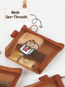 Mini Capybara Mesh Pencil Storage Bag, Portable Pouch For Pens Erasers, Cartoon Design Simple Transparent Pocket, Coin Purse Storage Pouch - Mesh Bag - View 4